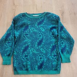 Y2K Vivanti Teal Patterned Sweater Size 6